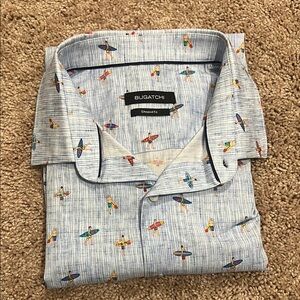 Bugatchi Blue Casual Button Down Shirt with Playful Print